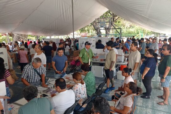Nutrida participación en casilla del ‘Parque de la Paz’ AGENCIA SIM Cancún.- Un retraso de casi dos horas se dio en la instalación de las 11 casillas en el “Parque de la Paz” de la Supermanzana 50, en donde la participación ha sido nutrida. Estas 11 casillas, correspondientes a la sección 147, no pudieron ser instaladas a tiempo, por el retraso o ausencia de varios de los funcionarios de casilla. Para cuando finalmente pudo pasar la gente a votar, a las 9:45 horas, la fila de votantes era considerable. A pesar del contratiempo, siempre se mantuvo la calma en el lugar.